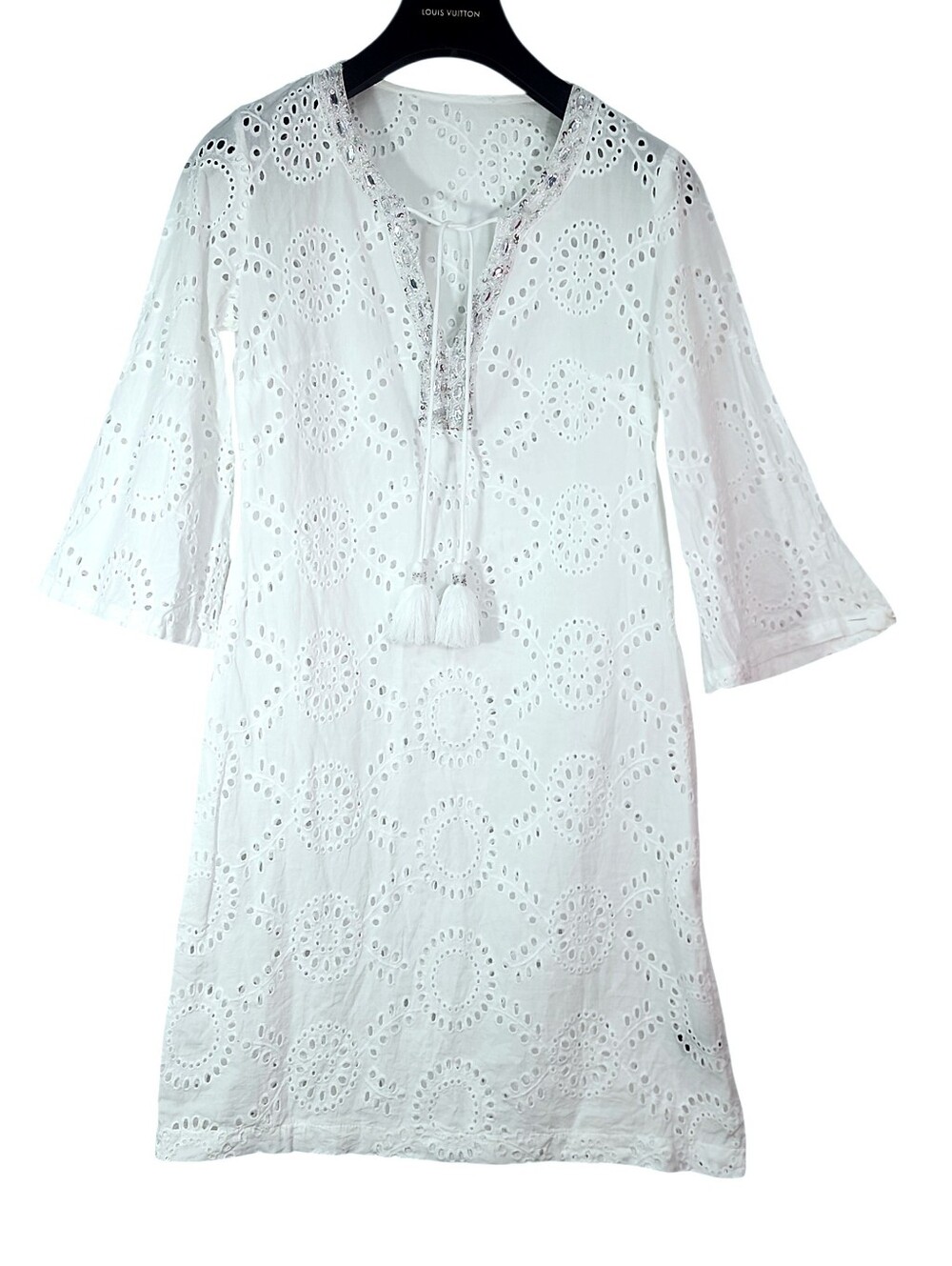 Boston Proper White Eyelet Tassel Tie Tunic Dress. M